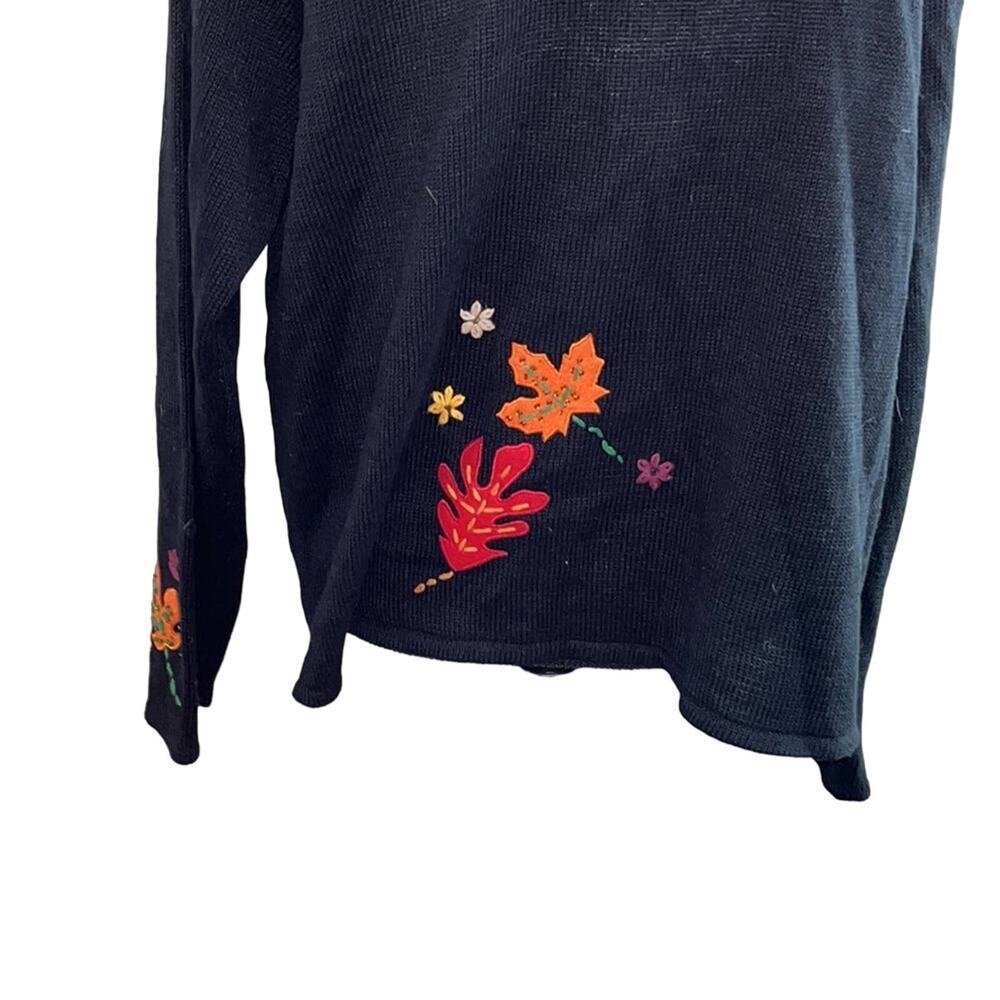 VTG 90s Black Felted Fall Autumn Leaves Nature Button Cardigan Sweater Large - Picture 3 of 7
